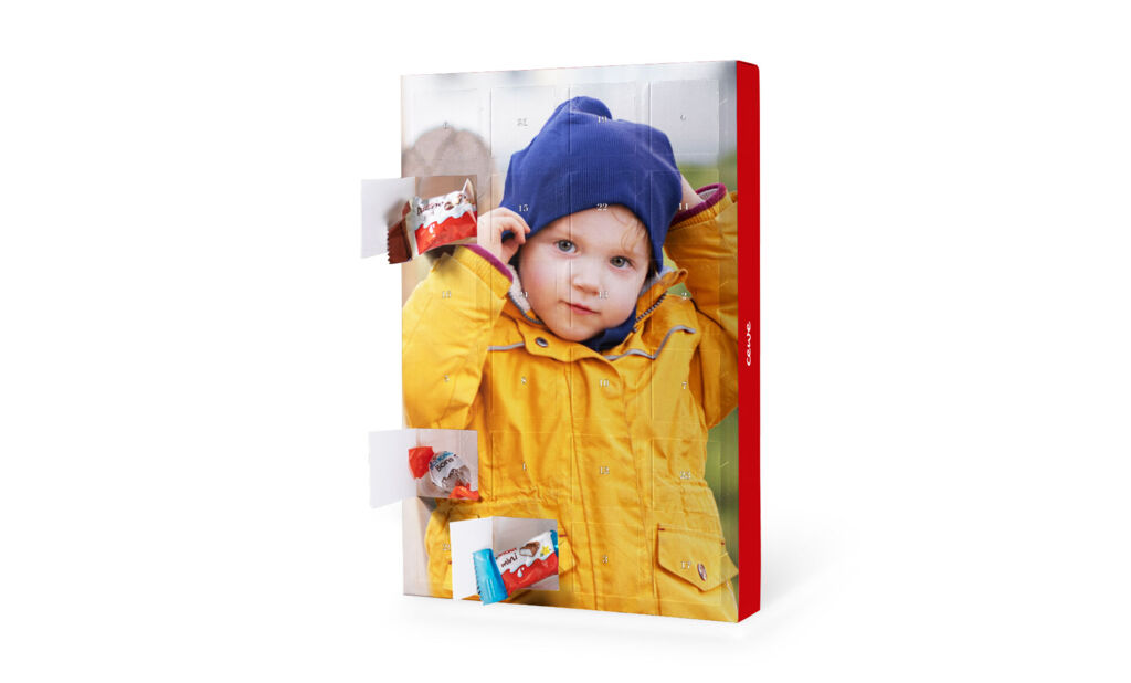 Chokoladejulekalender med kinder og eget billede - stående
