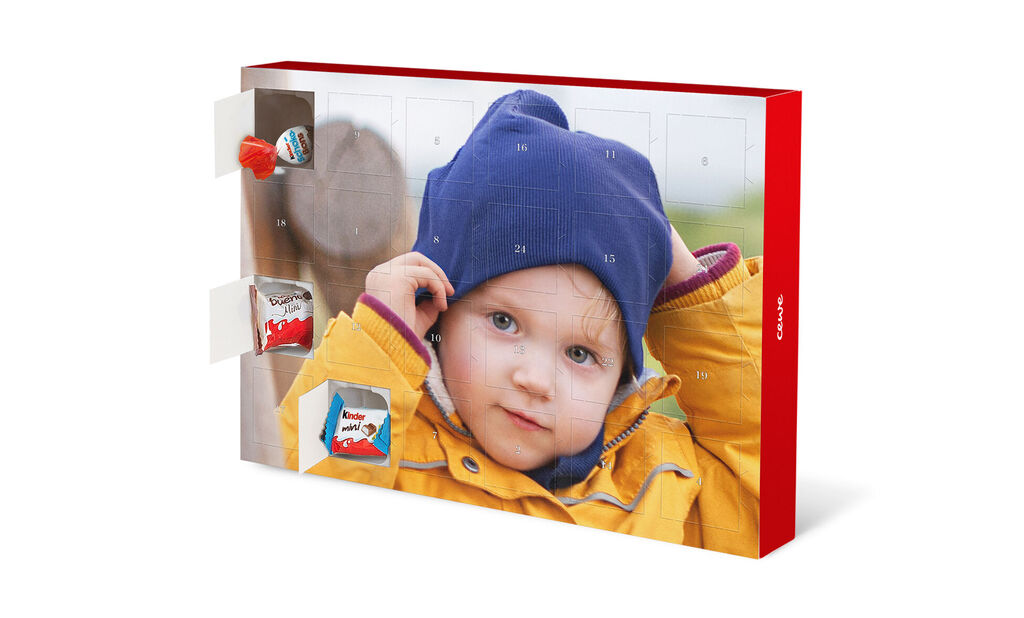 Chokoladejulekalender med kinder og eget billede - liggende